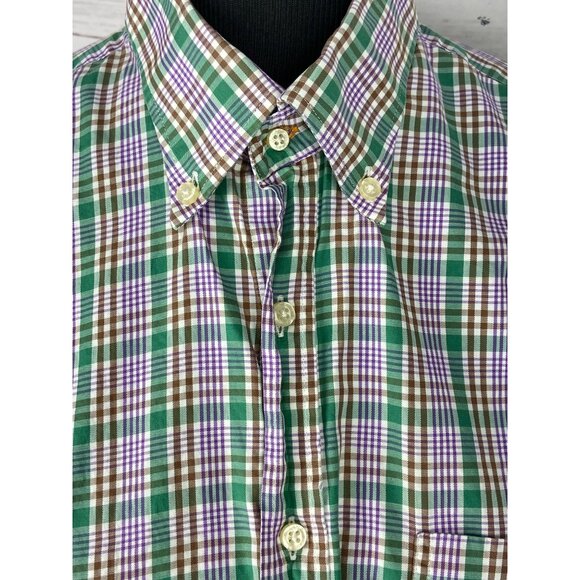 Peter Millar Mens Green Purple Plaid Button-Up Shirt Medium 100% Cotton Long Sle - Picture 7 of 9